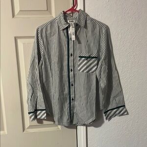 PINK Victoria's Secret Green and White Striped Pajama Top